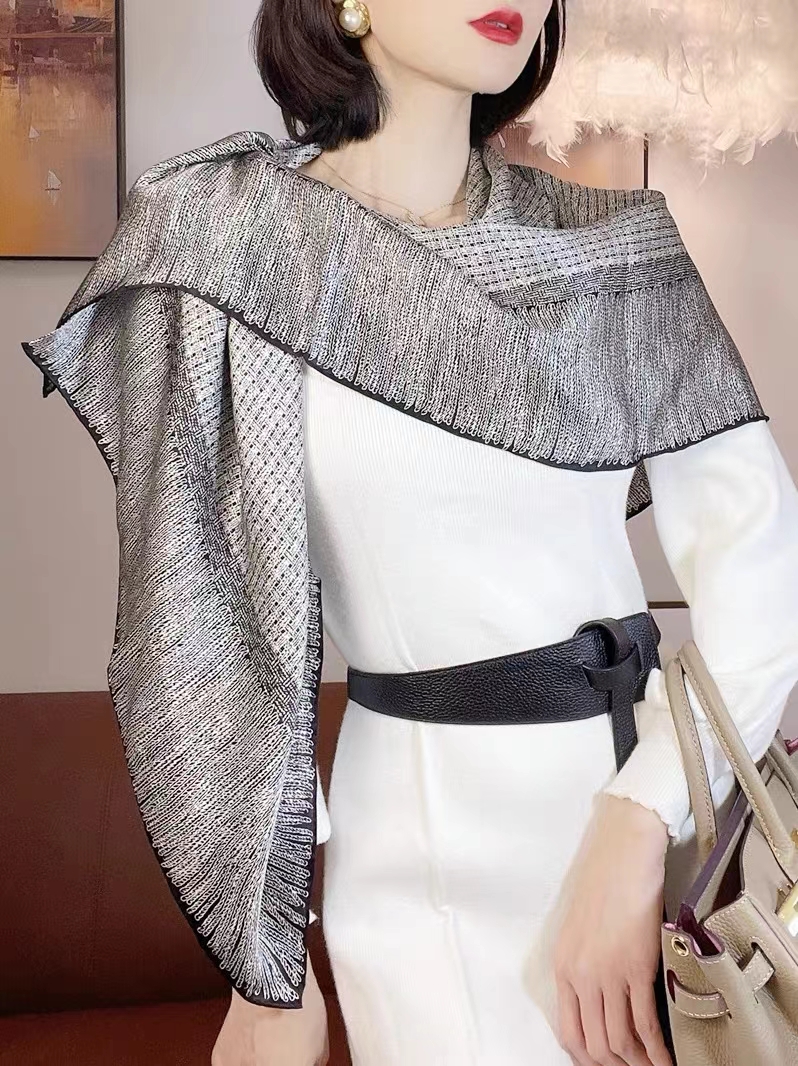 BYSIFA-Foulard de luxe gris argenté pour femme, châle de cou et de tête, nouvelle collection printemps hiver 100%
