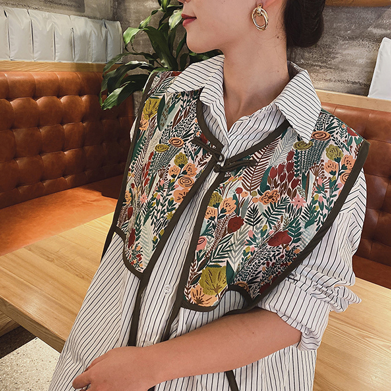 Écharpe d'épaule brodée pour femmes, châle enveloppant, chemise florale, faux col décoratif