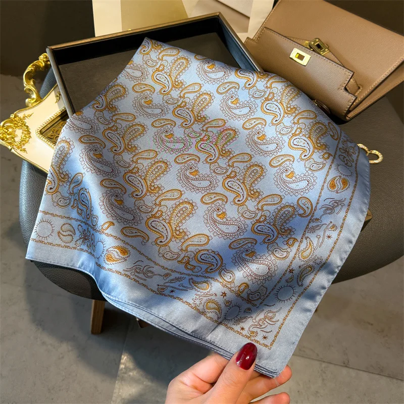 Écharpe carrée en Satin pour femmes, Bandana imprimé, sac, bandeau, mode dame, châle pour cheveux, foulard Hijab