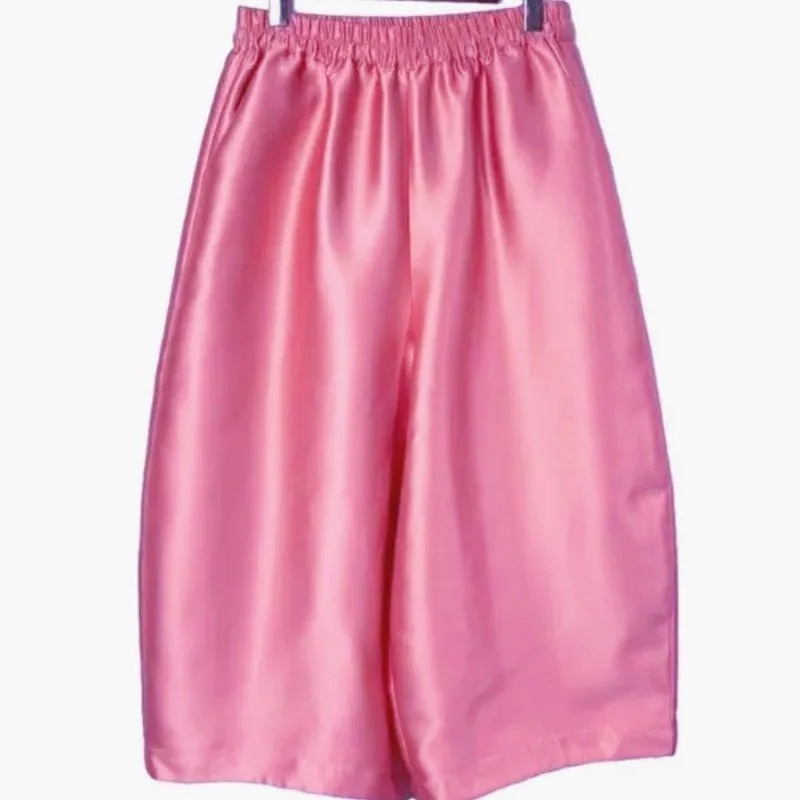 Pantalon large décontracté taille haute pour femme, nouvelle collection été, coupe ample 8 points, couleur unie, motif fleur de bourgeon