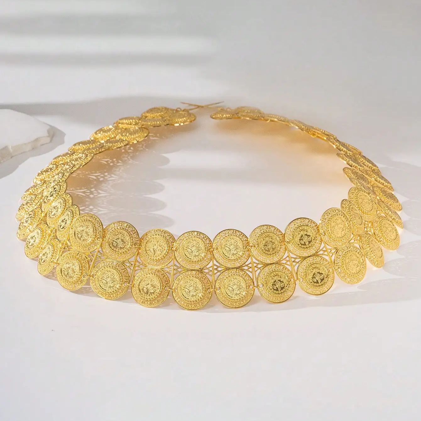 Nouvelle ceinture en métal pour femmes turques kurdes, plaquée or, avec chaîne de pièces de monnaie arabes, pour mariage ou festival du Moyen-Orient, ceinture de costume.
