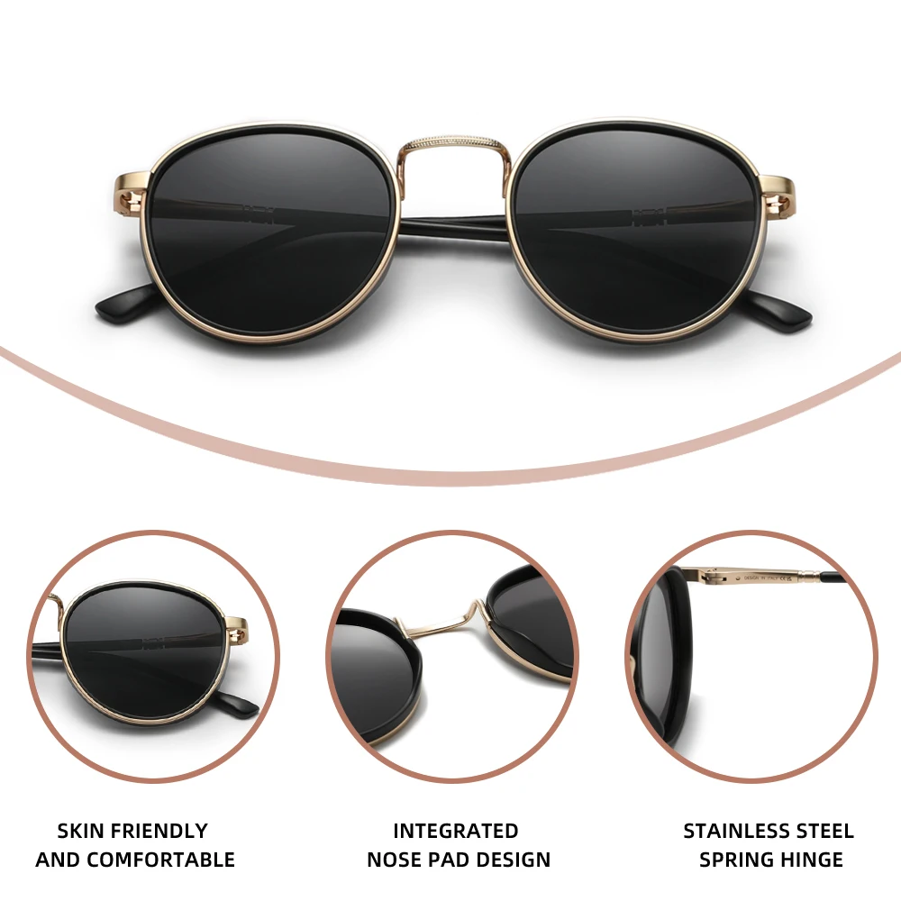 Lunettes de soleil populaires à monture ronde pour hommes, anti-éblouissement, tendance, polarisées, design UV400, lunettes vintage pour femmes