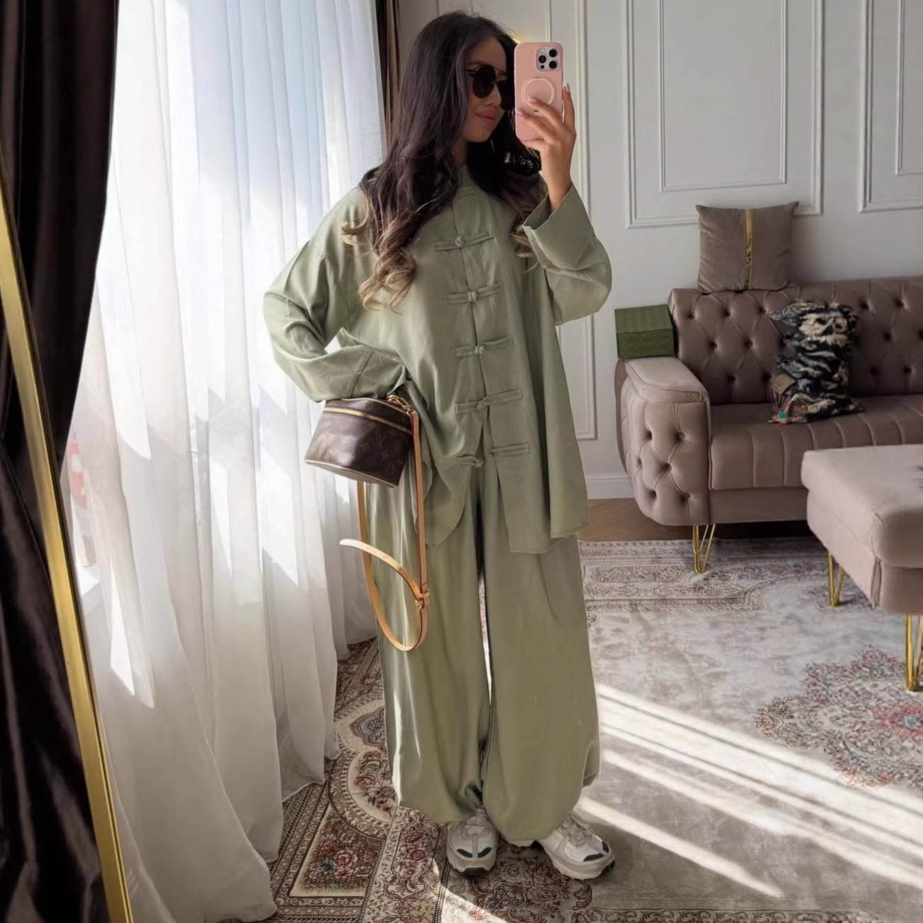 Ensemble pantalon et chemise pour femme, style musulman, 2 pièces, haut à simple boutonnage, tenue décontractée pour l'Aïd, le Ramadan, Dubaï, Maroc, 2026