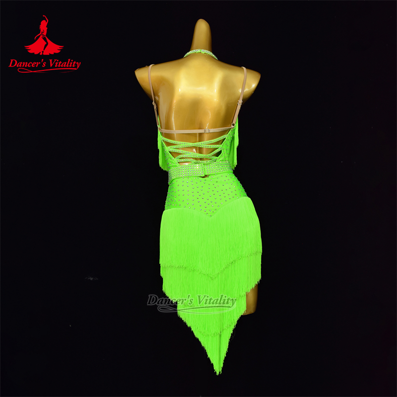 Robe à franges de danse latine pour femmes, vêtements d'entraînement personnalisés pour Rumba Chacha Tango, tenue de spectacle latin pour enfants et adultes