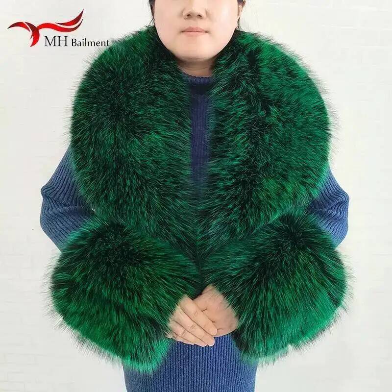 Grand foulard en fausse fourrure de renard pour femme, vestes d'hiver, châle chaud et moelleux, ensemble col et manchette en fourrure artificielle, à la mode