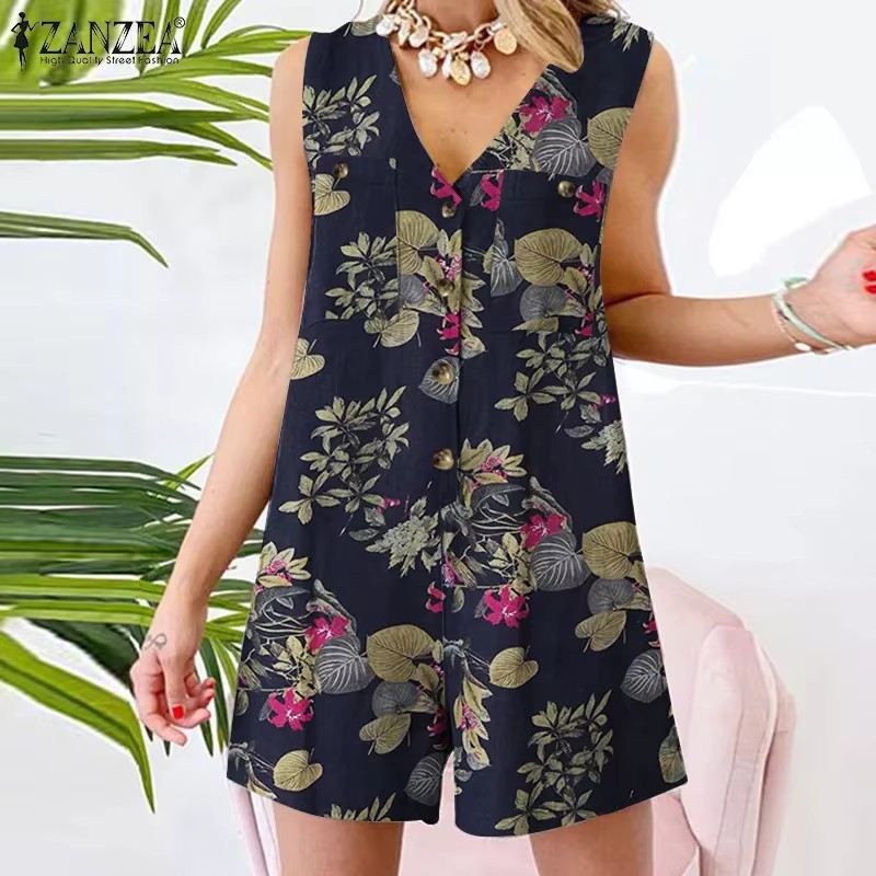 Combinaisons à imprimé floral bohème pour femmes, Combishorts de vacances décontractés pour femmes, Barboteuses d'été à col en V
