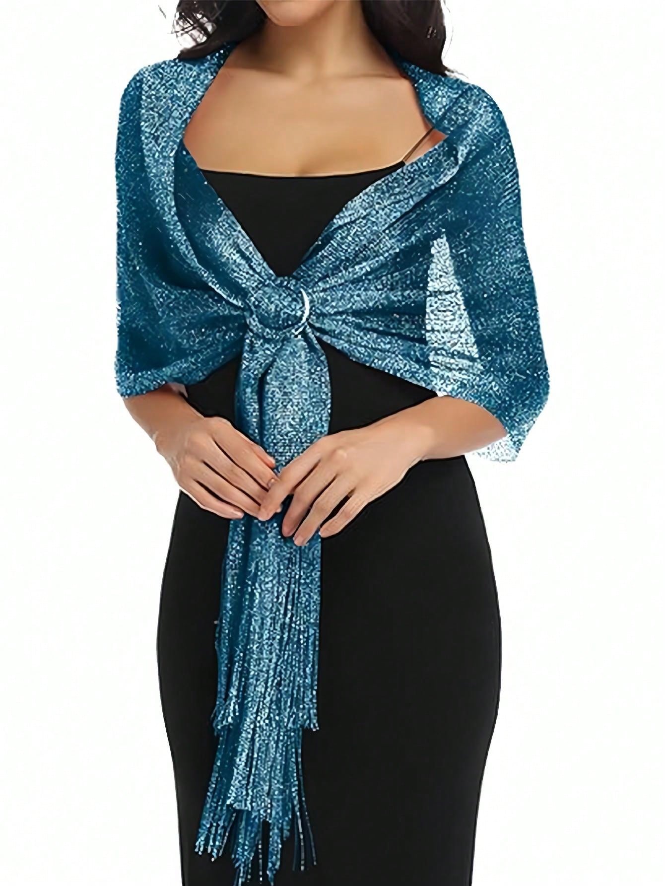 Châle scintillant pour femmes, 1 pièce, pour robes de soirée, écharpe à paillettes pour demoiselle d'honneur avec pompon pour fête de mariage, 6 couleurs disponibles