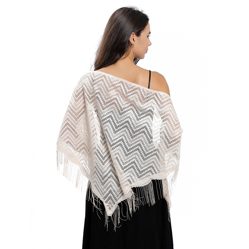 Châle Triangle ondulé en dentelle élégante, maille creuse, écharpe fine et respirante à pampilles, robe de soirée, châle polyvalent