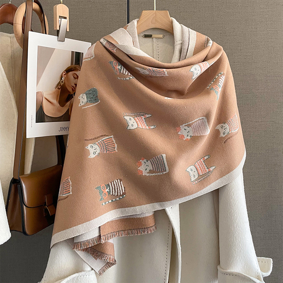 Écharpe chat mignon pour femme pour robe de soirée de mariage sensation de cachemire élégant hiver épais chaud châle longues écharpes classique cadeau de vacances