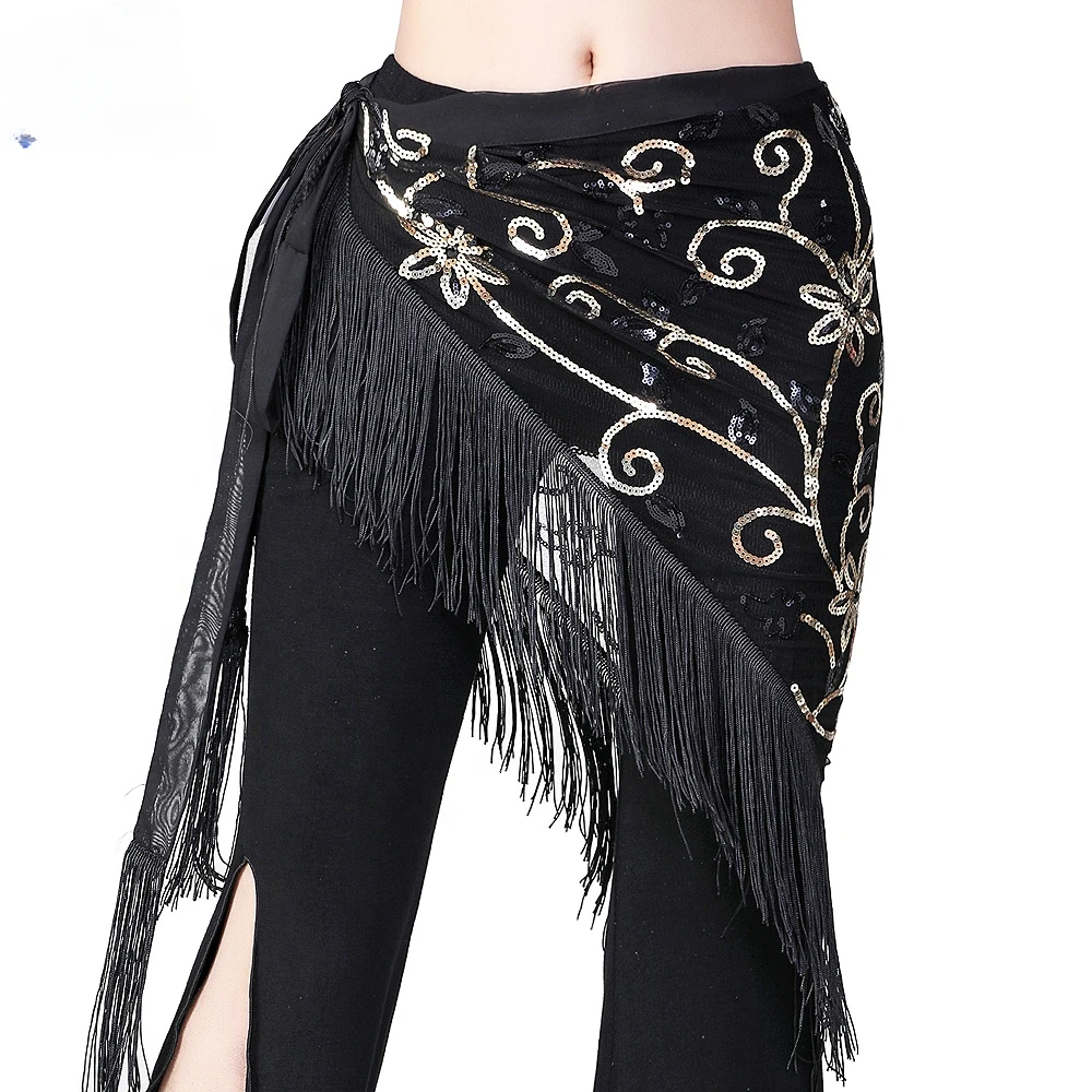 Nouvelle chaîne de taille de danse du ventre danse latine gland Triangle écharpe paillettes hanche écharpe Performance paillettes taille écharpe
