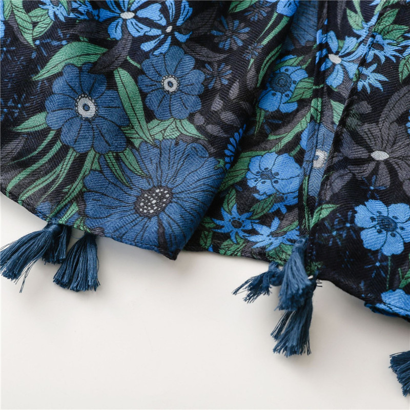Aztec – châle en Viscose avec imprimé Floral bleu marine, écharpe de haute qualité, foulard doux, Hijab musulman, 180x90Cm