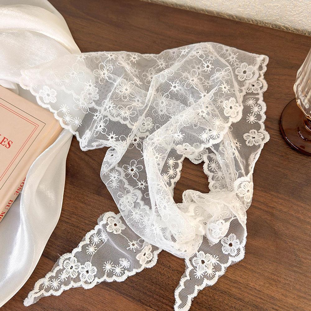 Bandana en dentelle rétro pour cheveux, écharpe de sauna blanche tissée à imprimé floral, foulard triangle bohème, chapeau doux, accessoires pour cheveux