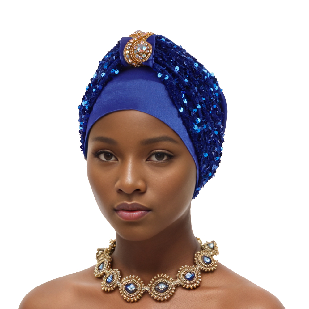 Turban à Paillettes pour Femme Musulmane, Chapeau Nigérian, Vêtements de Sauna, Cravate