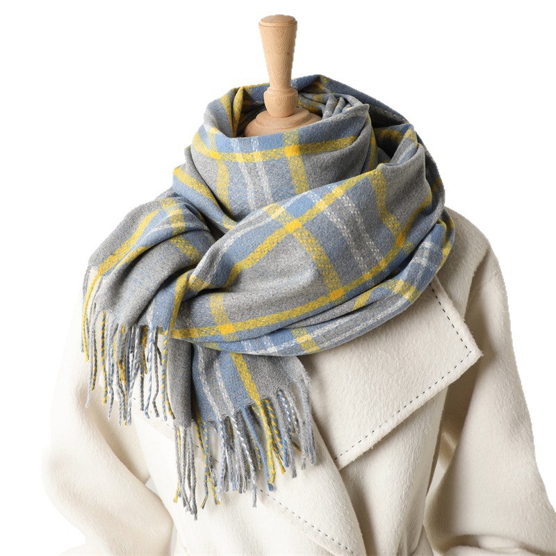 Écharpe d'hiver de luxe à carreaux pour femme, châle pashmina chaud et épais, écharpe-couverture à franges, foulard décontracté pour femme