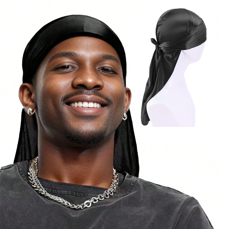 Durags en satin pour hommes, optique, soyeux, bandanas, turban, bonnet, perruques Doo, sauna, bande de sauna, accessoires pour cheveux, queue extra longue Du-Rag