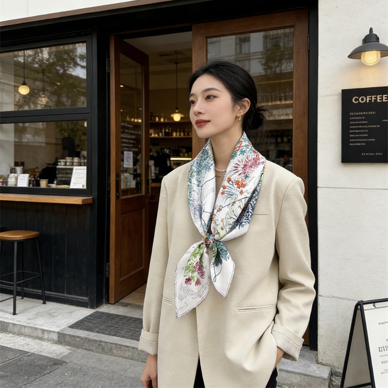 Écharpe en soie 100% à imprimés floraux, foulard pour femme, écharpes en soie véritable charmantes, châle 90x90cm