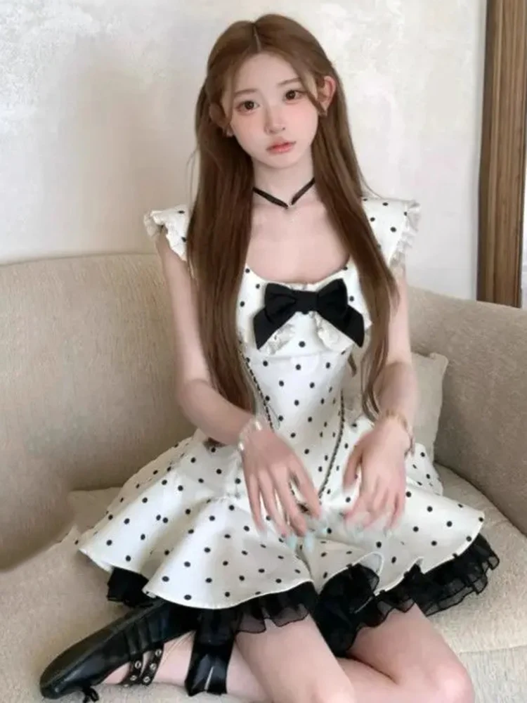 Robe moulante robes De Mujer nœud jarretelle douce moelleux princesse français à pois robe été Boho robe