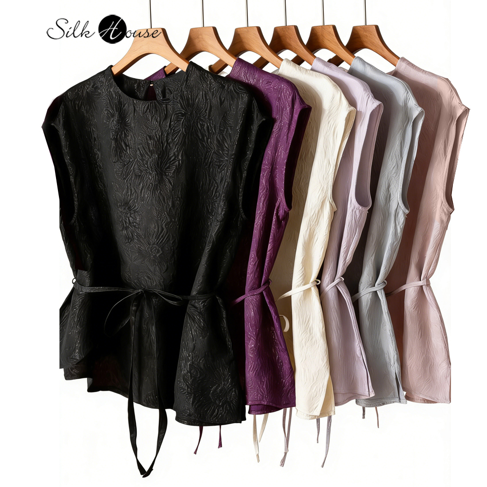 T-shirt décontracté d'été pour femme, nouveau, 100% soie de mûrier naturelle, jacquard soie dorée, col rond, manches raglan courtes, effet froissé
