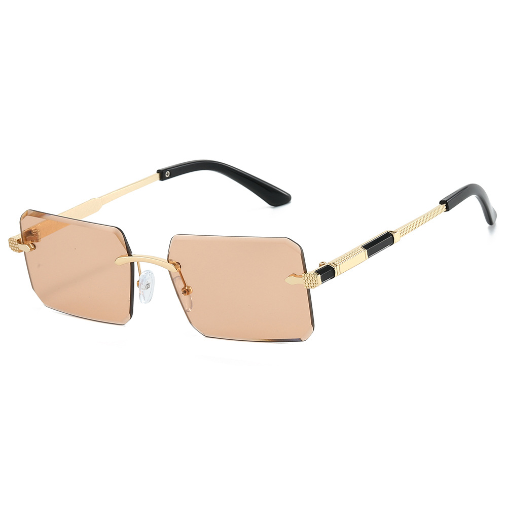 Nouvelles lunettes de soleil à coupe carrée sans monture – Monture métallique fine, nuances tendance élégantes et résistantes aux UV.