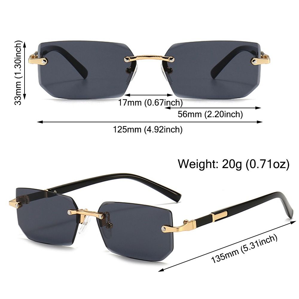 Lunettes de soleil sans monture tendance pour hommes et femmes, verres de soleil rectangulaires sans cadre, nuances rétro, lunettes de voyage d'été UV400