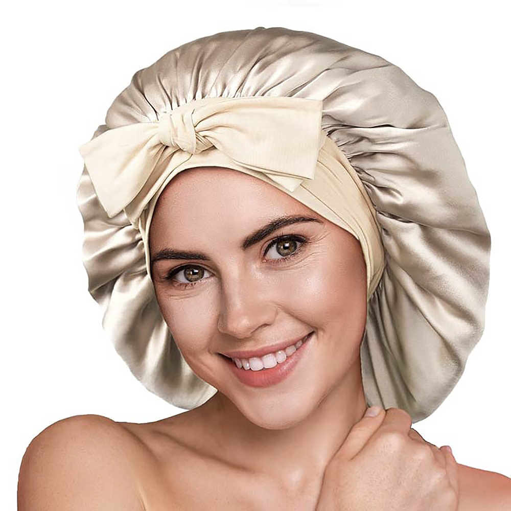 Bonnet de couchage en soie de mûrier Pure 100% pour femmes, chapeaux de couchage, bandes de cheveux réglables avec larges élastiques, couvre-chef 19 mamans
