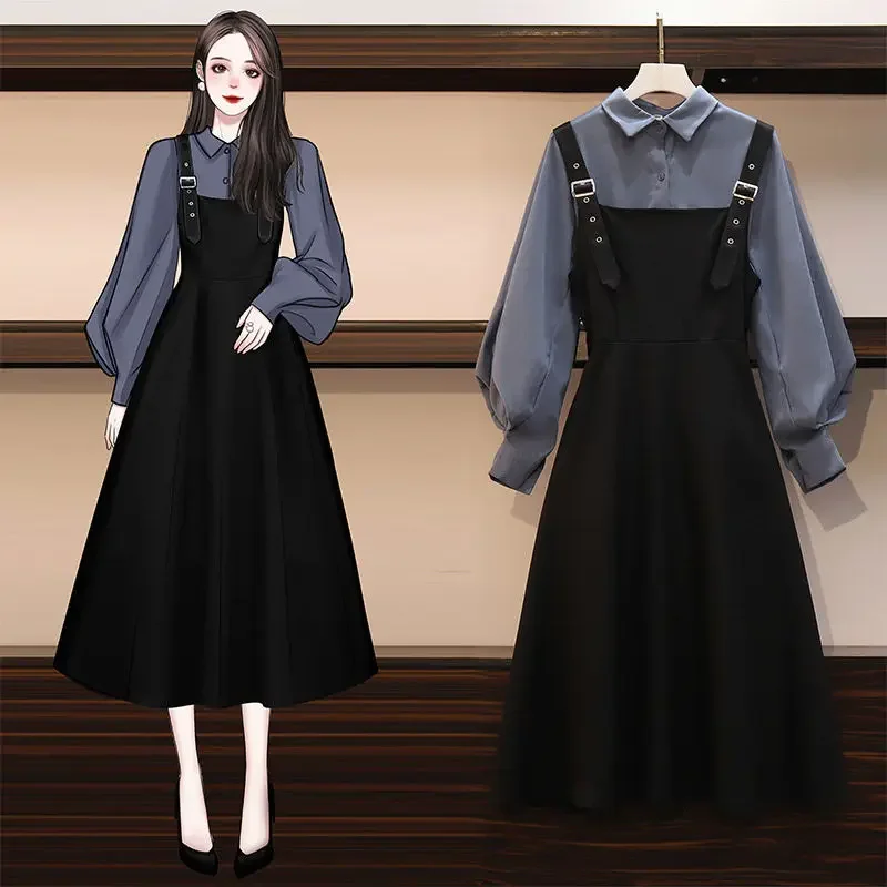 Nouvel ensemble femme grande taille 2026, costume printemps et automne, chemise + robe, ensemble deux pièces pour femme