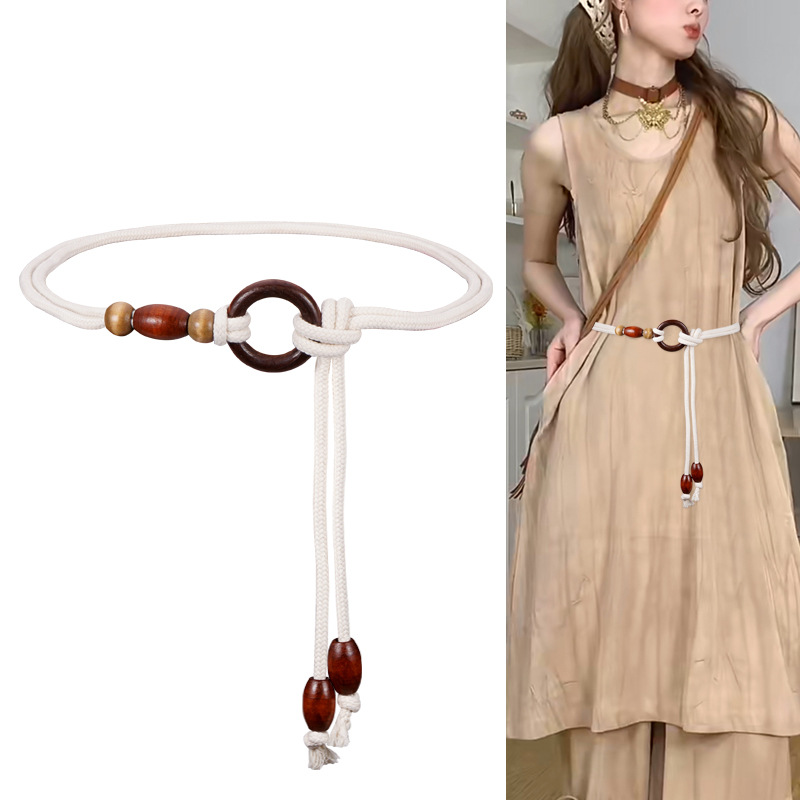 Ceinture de taille bohème pour femmes, Style ethnique, nouée en perles, élégante, robe, pantalon, manteau, bretelles de taille décoratives
