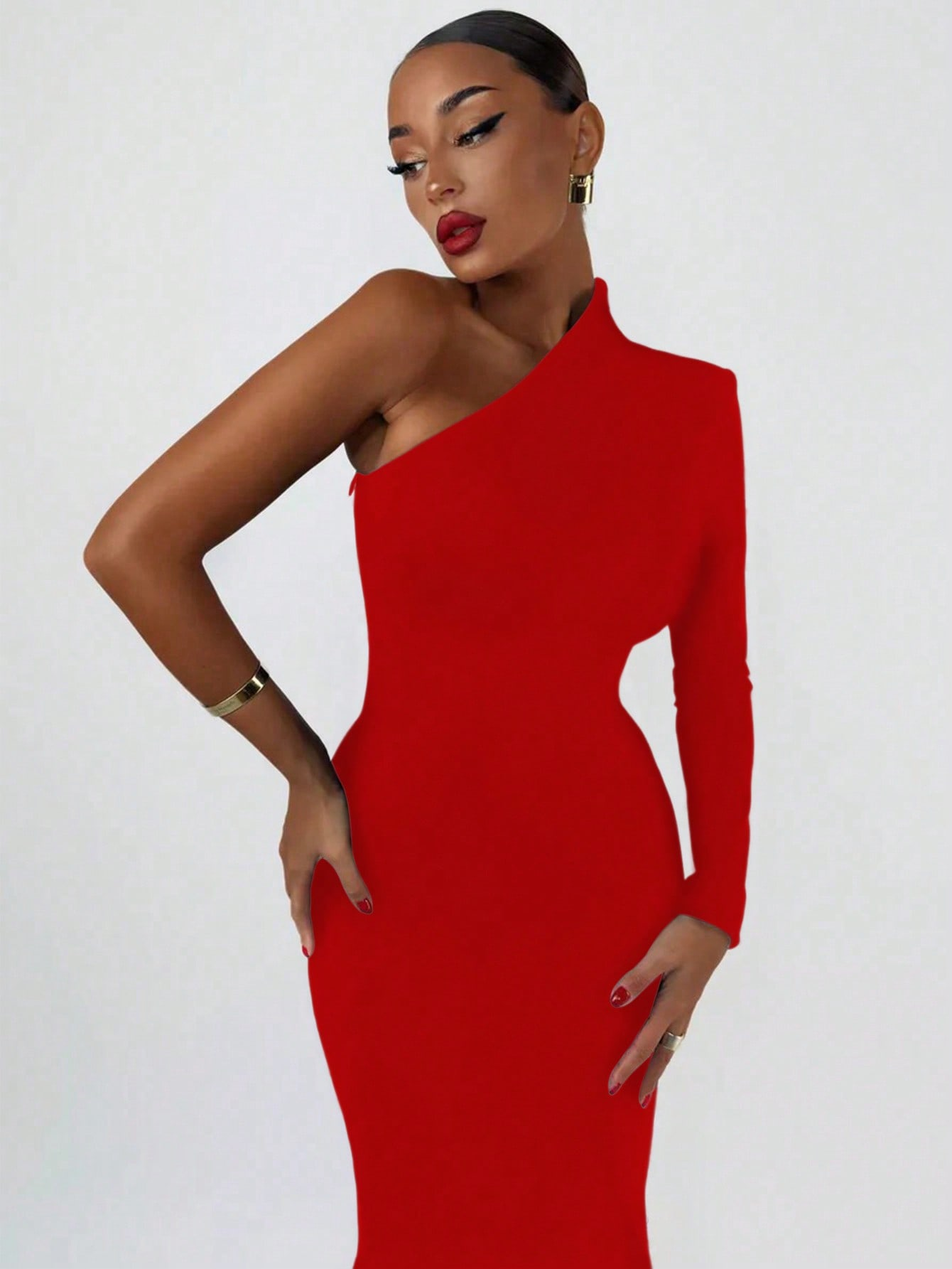 Mode femme printemps été Sexy élégant noir à manches longues une épaule longue robe moulante fête Cocktail robe de soirée vêtements