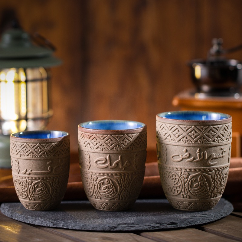 Tasse à café Yam de style moyen-orient, tasse à thé en Relief avec lettrage arabe, tasse d'eau Simple rétro en argile grossière