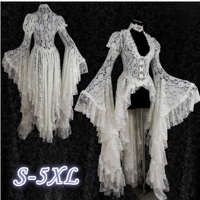 Robe de soirée médiévale pour femmes, longue robe de soirée, col en V, manches évasées, élégante, Streetwear Y2k, dentelle irrégulière