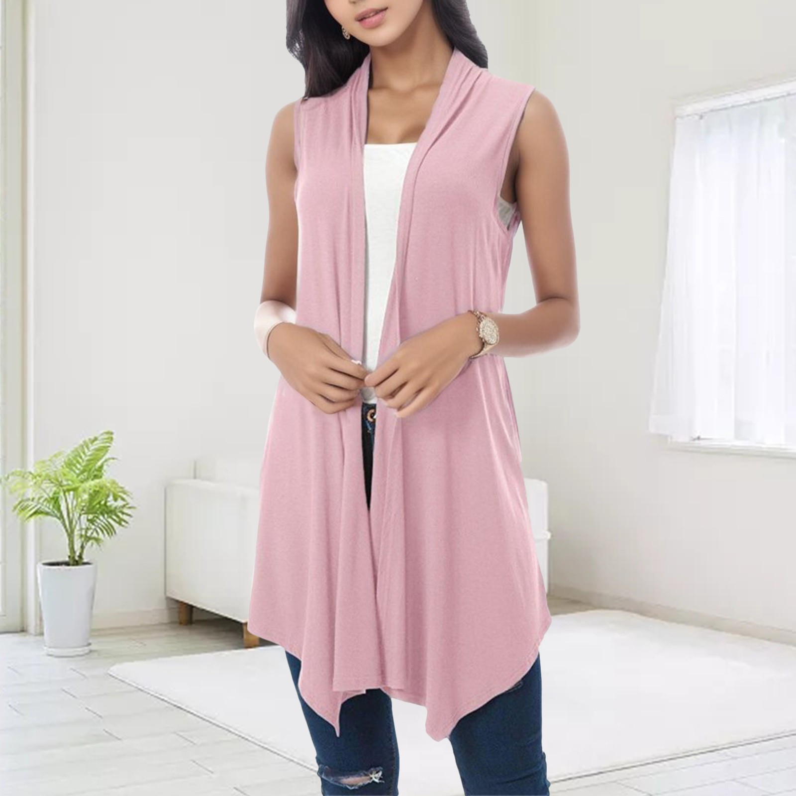 Cardigan drapé sur le devant pour femme, ourlet oscillant asymétrique, manteau mince et résistant au soleil, chemisier en fibre, glacé, décontracté, été