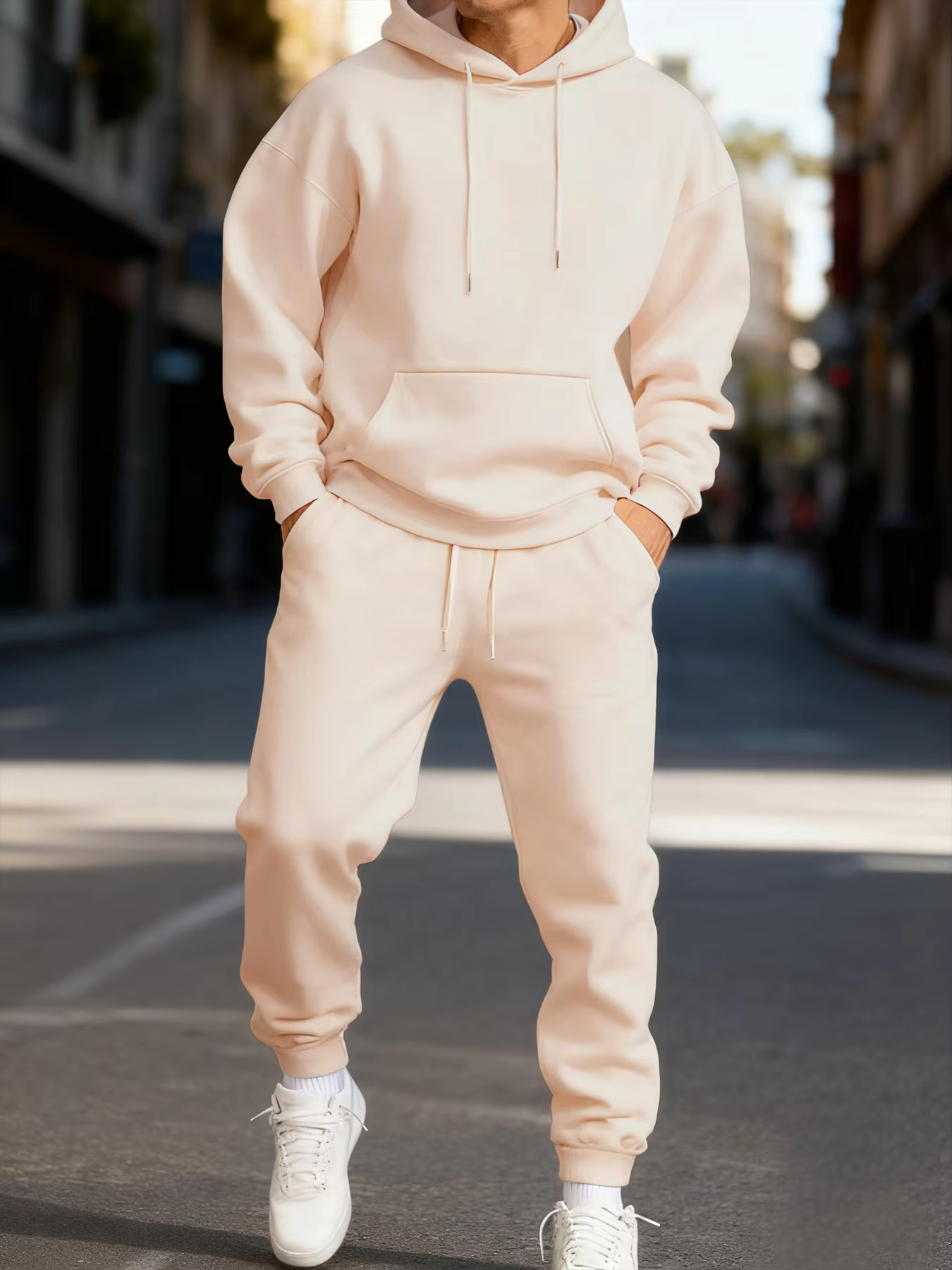 Ensemble sweat à capuche et pantalon de survêtement pour homme, couleur unie, deux pièces, longueur longue, style streetwear décontracté, unisexe, tenue de sport tendance