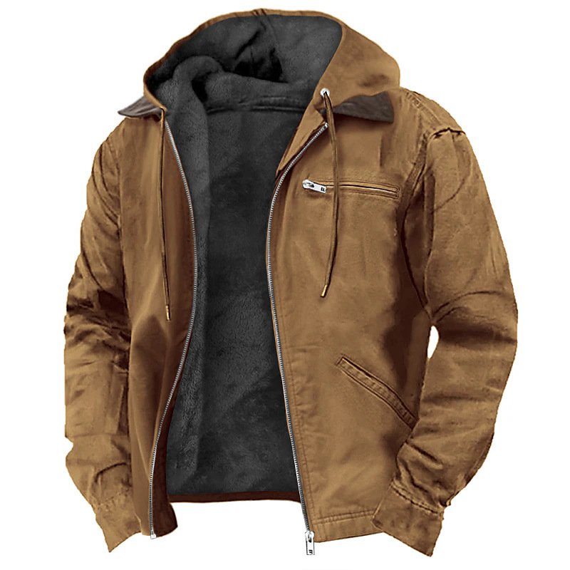 Veste homme 2026 – Manteau décontracté exclusif européen, couleur unie, à capuche, en coton, avec fermeture éclair et poches en polaire