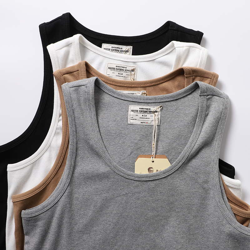 Amekaji Débardeur sans manches en coton 100% 230 g/m² à côtes, style vintage américain décontracté, extensible, couleur unie, pour l'été
