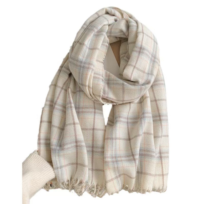 Écharpe d'hiver à carreaux pour femmes, châle de Style coréen, couleur claire, chauffe-cou, 200x65cm, cadeau élégant, accessoire de mode polyvalent, 2025