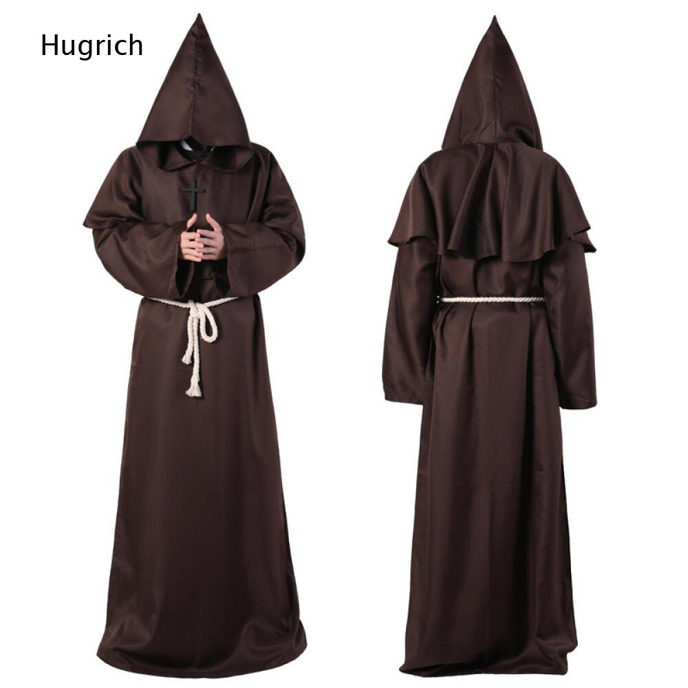Robe longue de moine à capuche unie, ample, à manches larges, avec ceinture, tenue de prêtre pour Halloween, cosplay et événements à thème