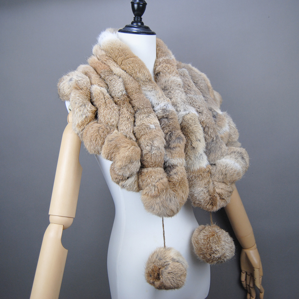 Femmes mode extérieur tricot 100% réel lapin fourrure foulards nouvelle dame hiver réel lapin fourrure écharpe naturel chaud doux lapin fourrure châle