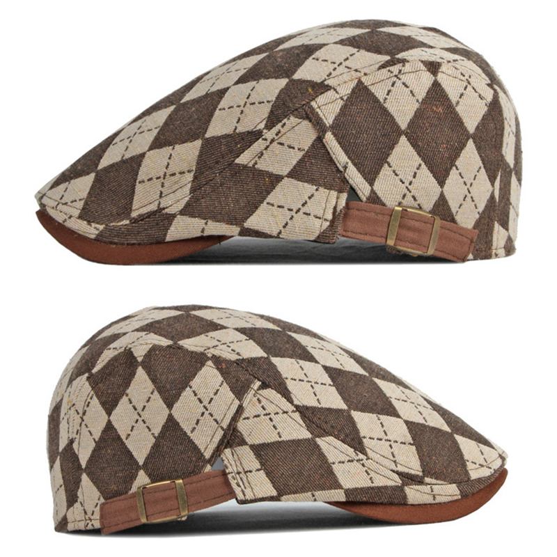 Béret rétro à carreaux pour hommes et femmes, casquette à chevrons, casquette à visière plate, vêtements quotidiens, pare-soleil, chapeau de conduite pour taxis, printemps automne