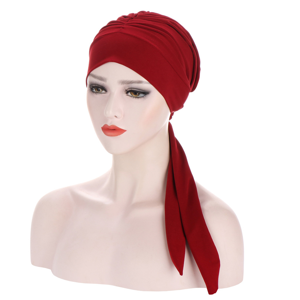 Hijab musulman pré-noué, sous-voile, bonnet chimio pour femme, foulard à longue queue, bonnet, coiffe islamique, enveloppe-tête, bonnet de couleur unie
