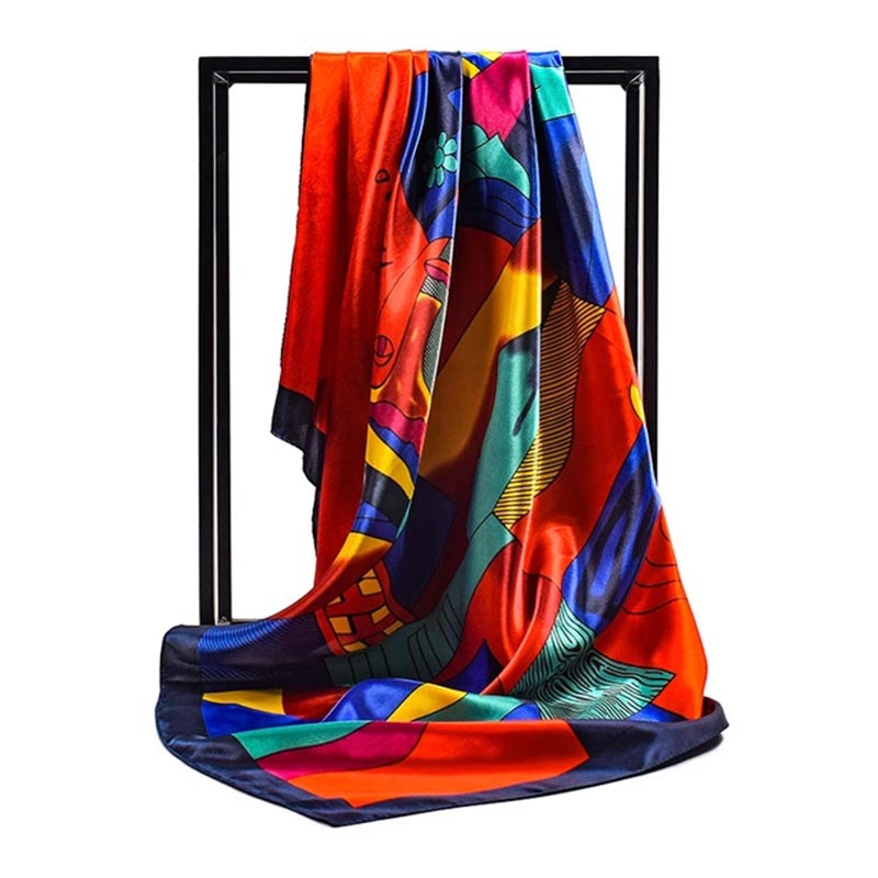90*90 cm carré foulard en soie femmes châle imprimé Satin Hijab femme marque de luxe carré dame silencieux foulard bandanna paréo fille