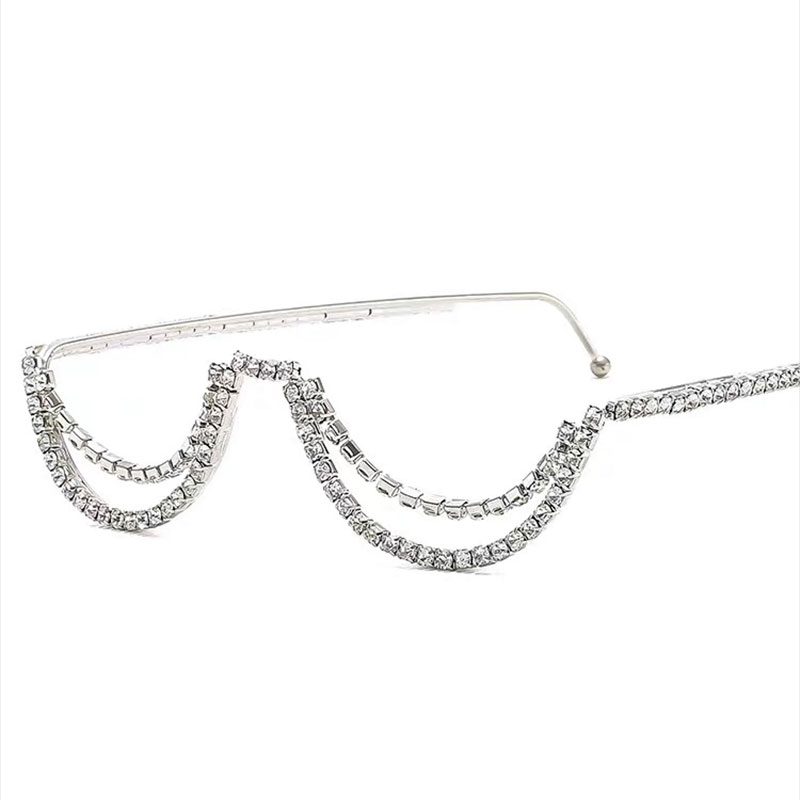 Dames mode demi-monture lunettes demi-monture sans lentille monture de lunettes Double couche mousseux strass monture de lunettes