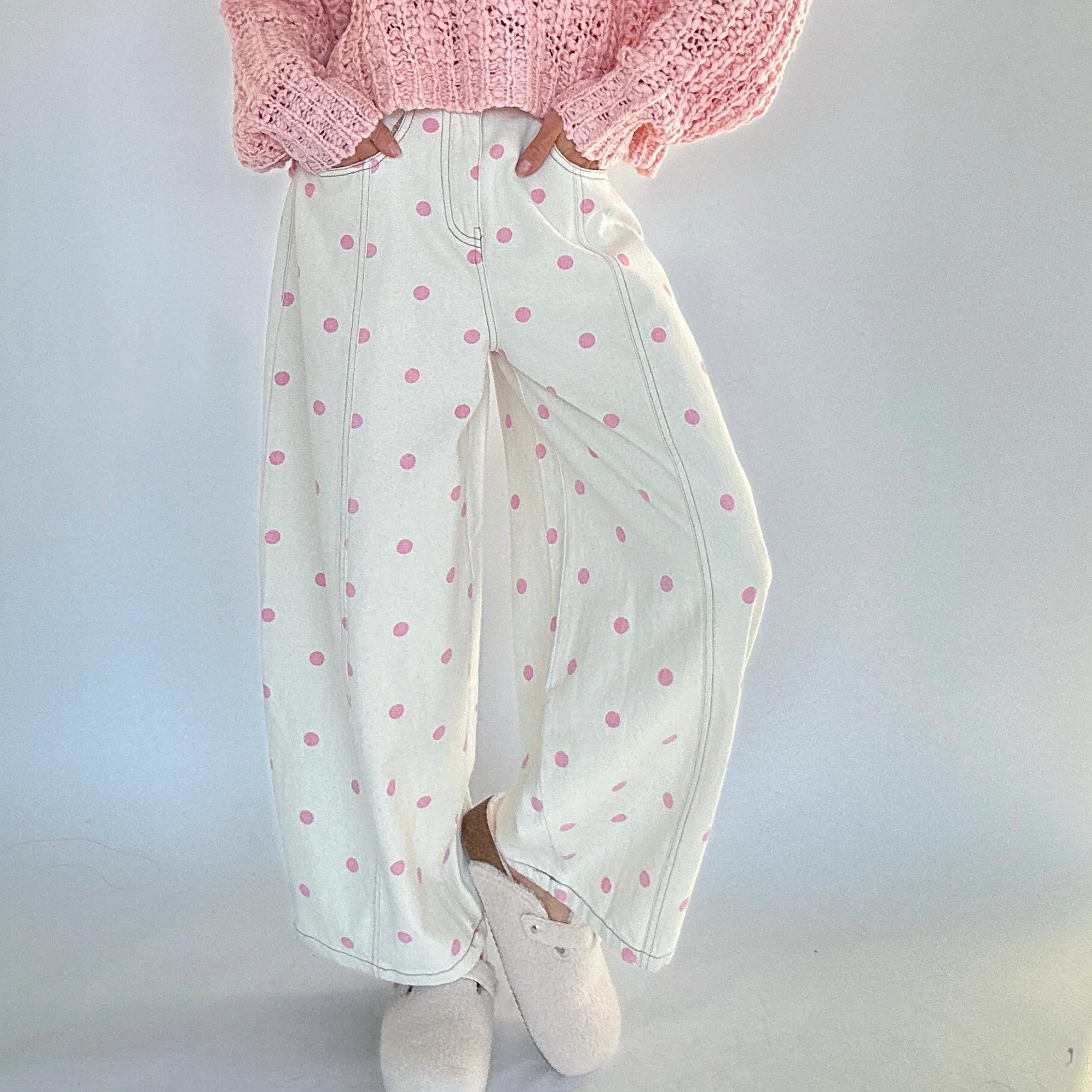 Pantalons en jean ample à imprimé à pois pour femmes tendance, pantalon en denim décontracté pour le printemps, pantalon large tendance