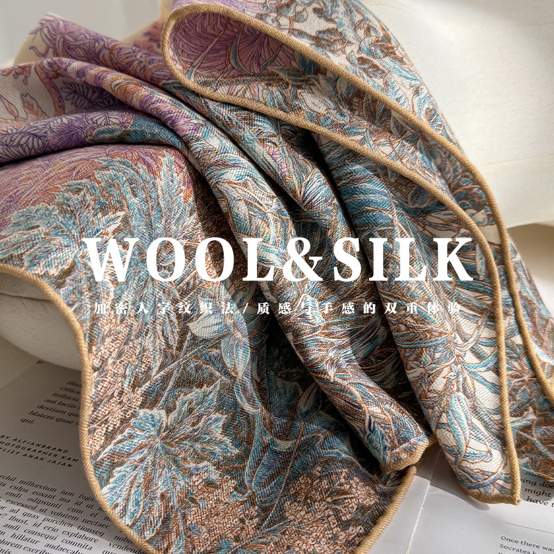 Mode 70CM luxe soie laine écharpe femmes imprimé polyvalent Double face soie laine carré écharpe châle Double usage foulards