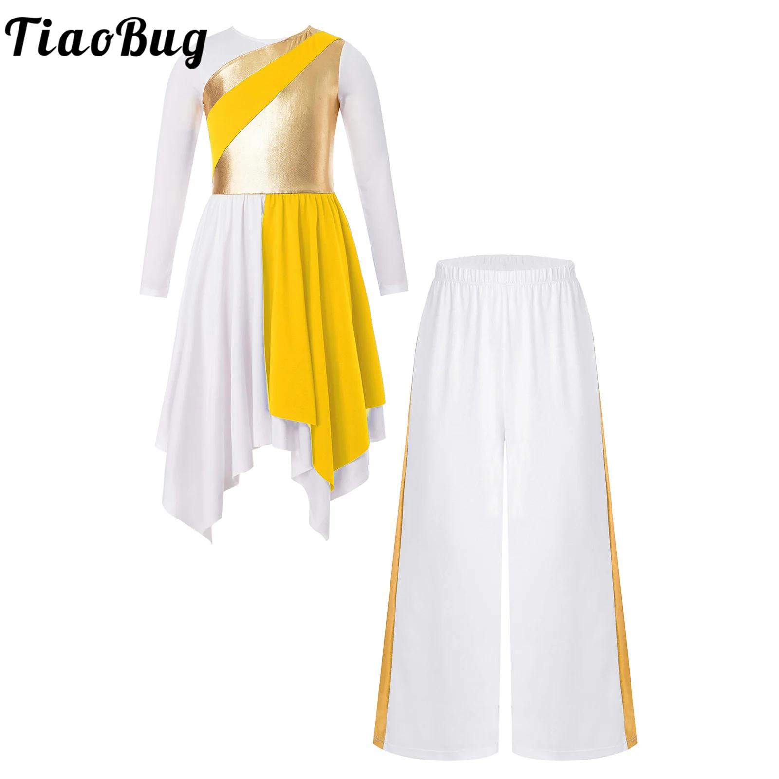 Ensemble de costumes de danse lyrique pour filles, tenue de spectacle de chorale d'église de danse de salle de bal, tunique de danse, robe et pantalon