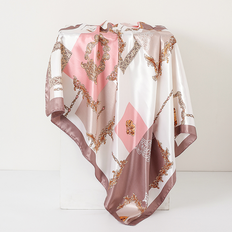 Mode Satin soie carré écharpe impression Design femmes châle et enveloppes bandeau musulman Hijab foulards bandeau de cheveux foulard 90*90 cm