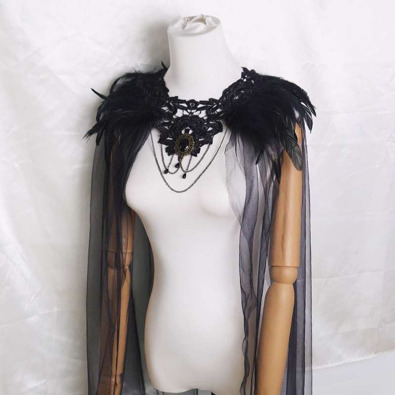 Cape femmes accessoires Tulle Halloween Cosplay Costume plume châle Cape gothique gothique voile Cape pour Cosplay événements spécial