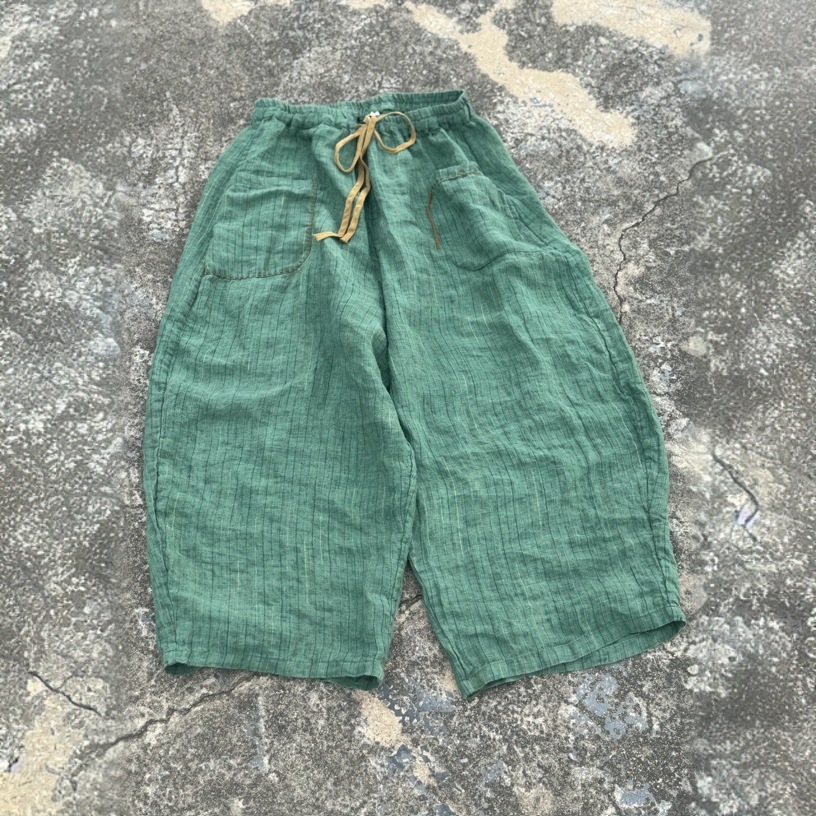 Pantalon en lin rayé pour femme, jambes larges, Style Vintage, ample, poches, respirant, vêtements décontractés, automne 2025
