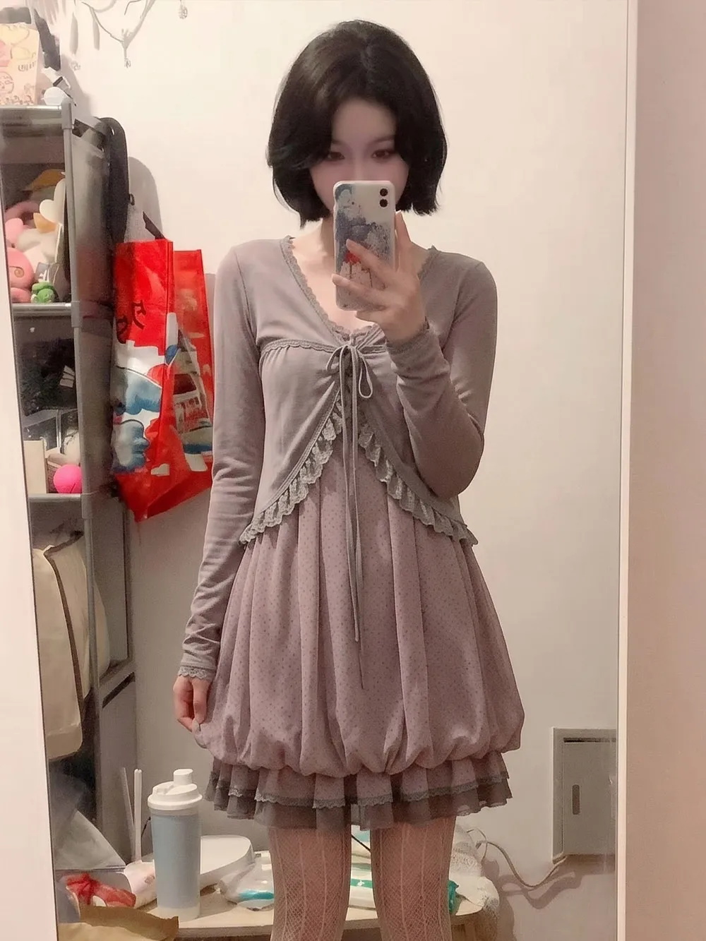 Robes japonaises Kawaii, ensemble 2 pièces, robe pour femmes, motif à pois, style Y2k, années 2000, vintage, gothique, dentelle, jupe punk, été, Himekaji, Emo