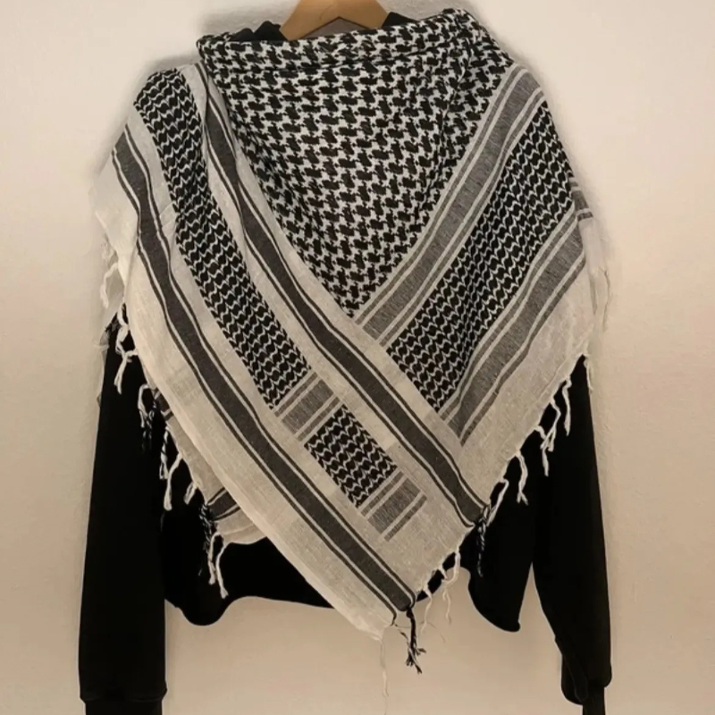 Style arabe esthétique Plaid contraste écharpe sweat à capuche décoratif automne hiver à manches longues lettre impression lâche rue mode manteau