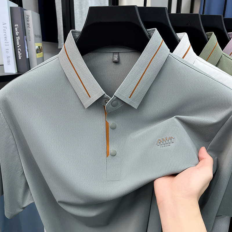 Luxe marque glace soie manches courtes polo shirt homme été mode lettre en Gaufrage confort respirant loisir haut de gamme T-shirt